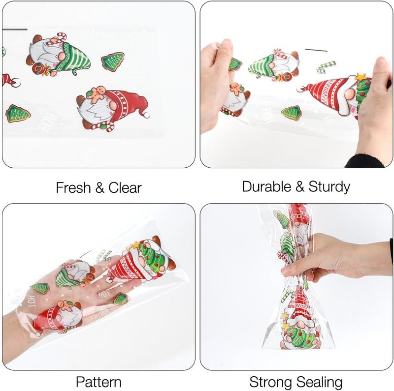 Luktastic Christmas Treat Bags, 200Pcs Christmas Candy Bags, Xmas Cellophane Treat Bags with Twist Ties, Xmas Cellophane Gift Bag Cookie Bags Goodie Bag for Winter Xmas Holiday Party Favors Supplies - Image 5